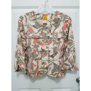 Ruby Rd. BOHO Sz 14 3/4 Sleeve Cropped Button Down Top NWOT